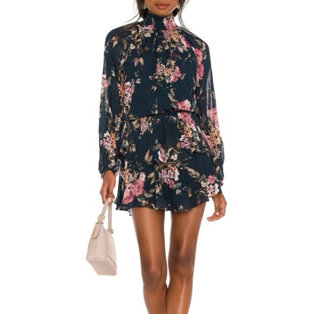 Yumi Kim Navy Mini Dress with Pink Floral Print